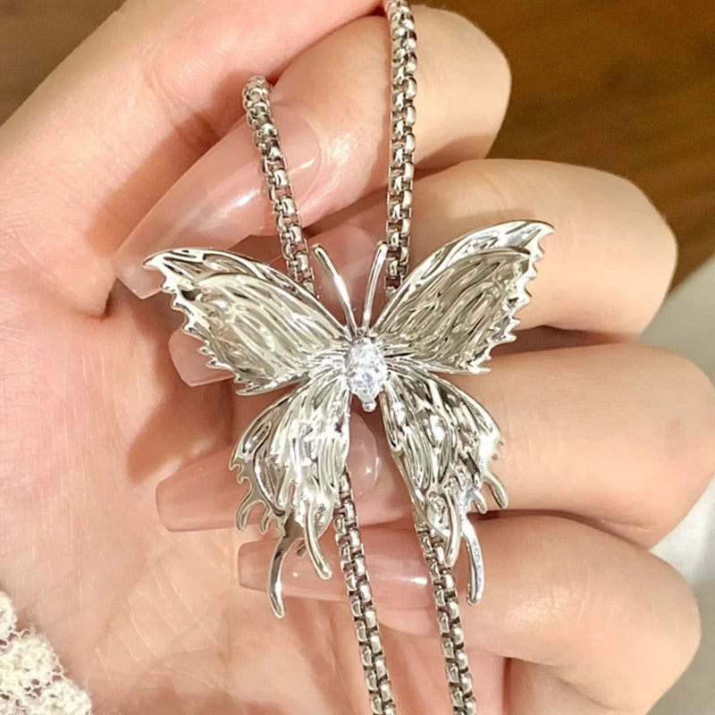 Dual-Use Liquid Texture Butterfly Slide Pull Necklace