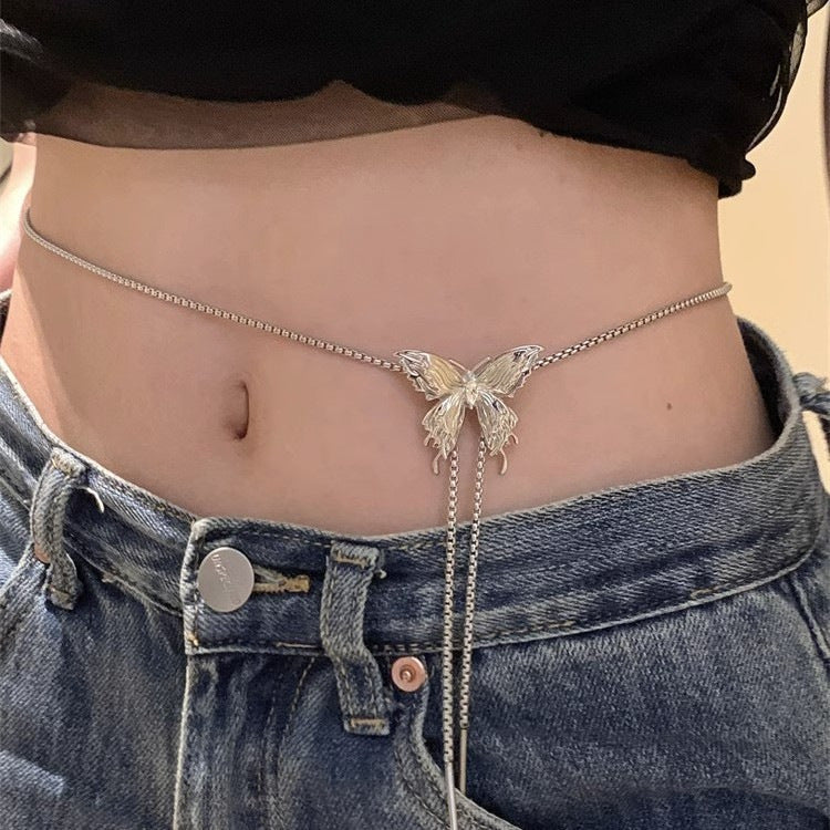 Dual-Use Liquid Texture Butterfly Slide Pull Necklace